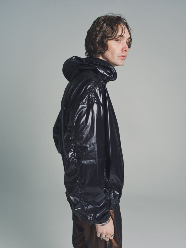 DPTO — No.216 Black Poly Recycled Limonta Hooded Zipper Jacket
