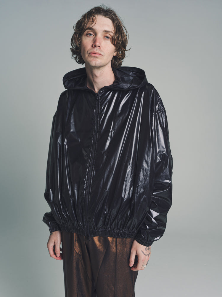 DPTO — No.216 Black Poly Recycled Limonta Hooded Zipper Jacket