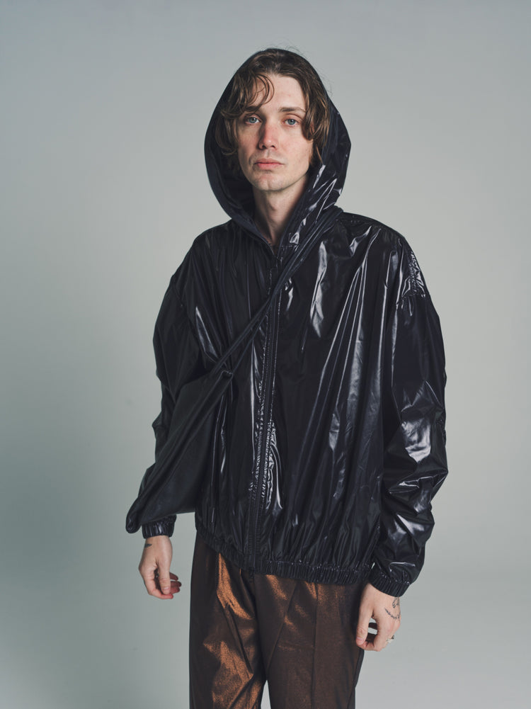 DPTO — No.216 Black Poly Recycled Limonta Hooded Zipper Jacket