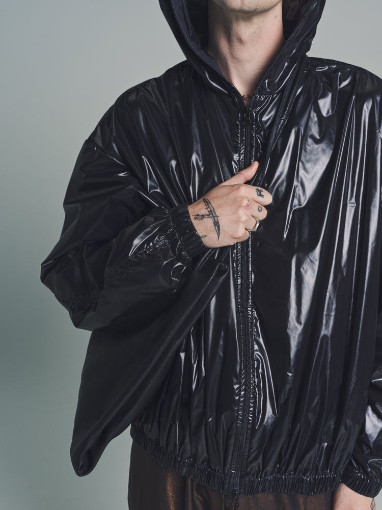 DPTO — No.216 Black Poly Recycled Limonta Hooded Zipper Jacket