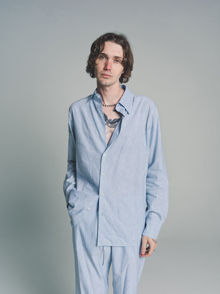 DPTO — No.197 Striped Blue Linen Striped Shirt