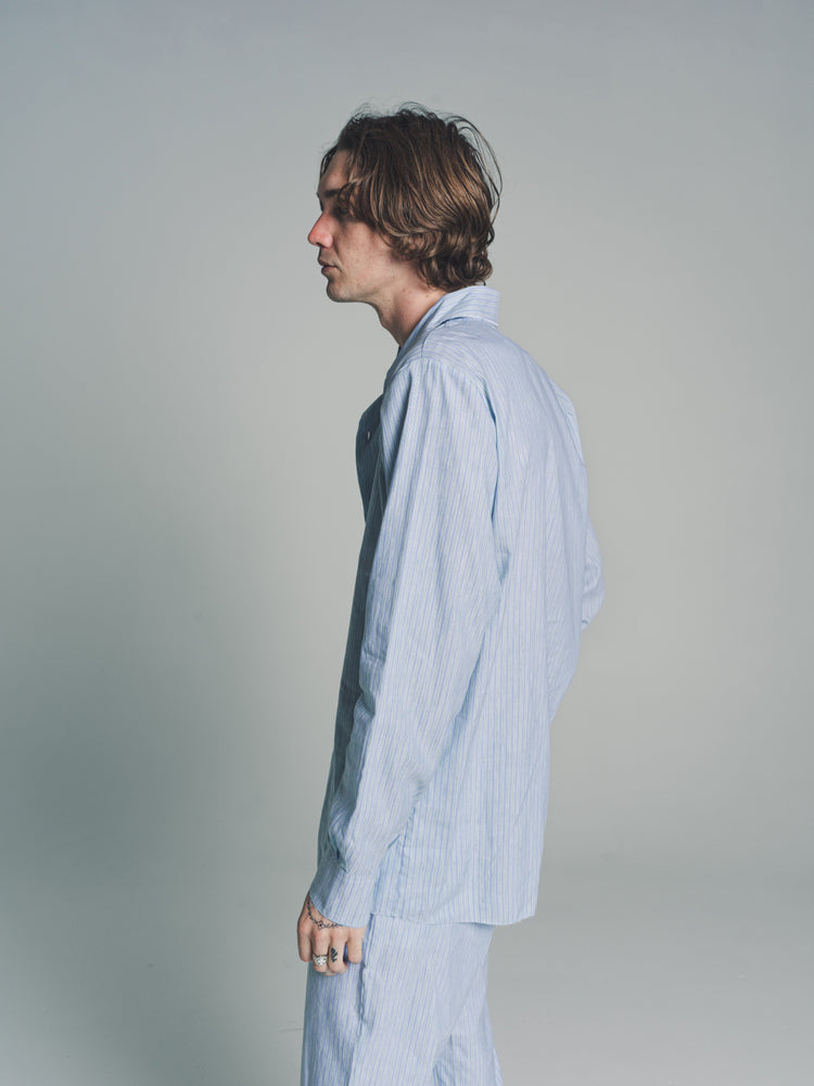 DPTO — No.197 Striped Blue Linen Striped Shirt