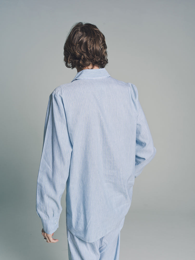 DPTO — No.197 Striped Blue Linen Striped Shirt