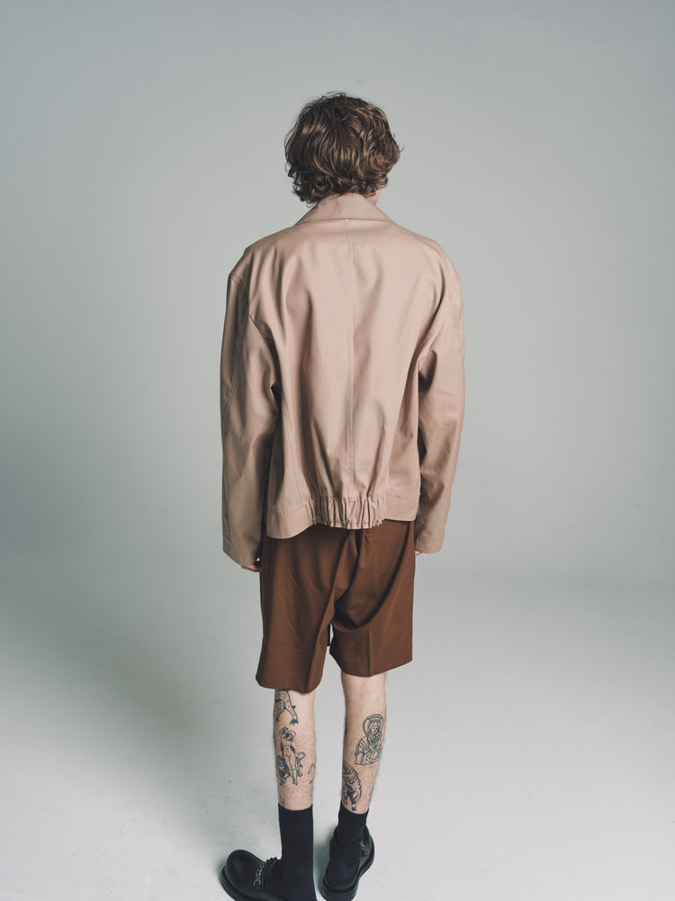 DPTO — Desert Beige Woven Roger Cropped Mac Jacket