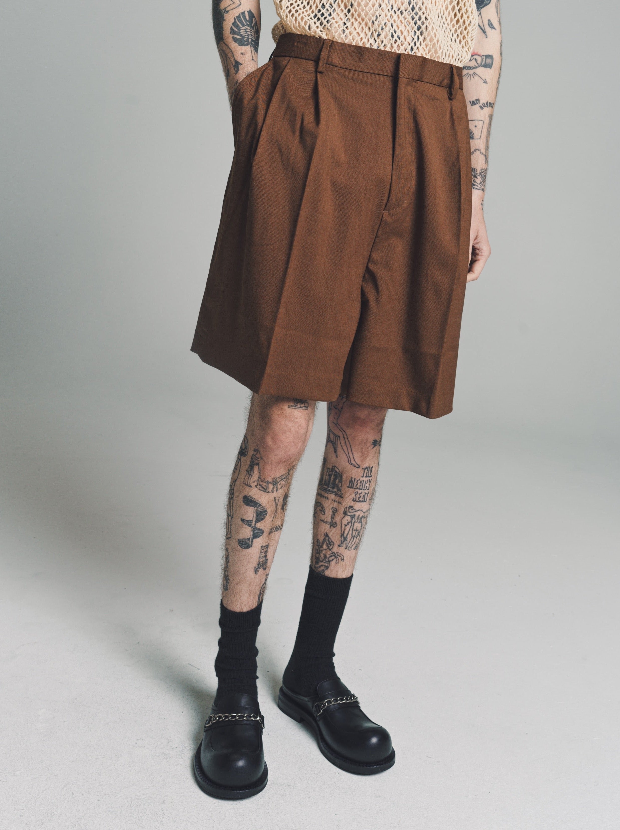 DPTO Brown Wool Woven Manson Shorts