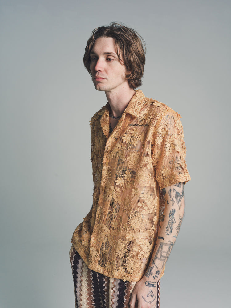 DPTO Ochre Floral Mesh Poly Woven Duane Shirt