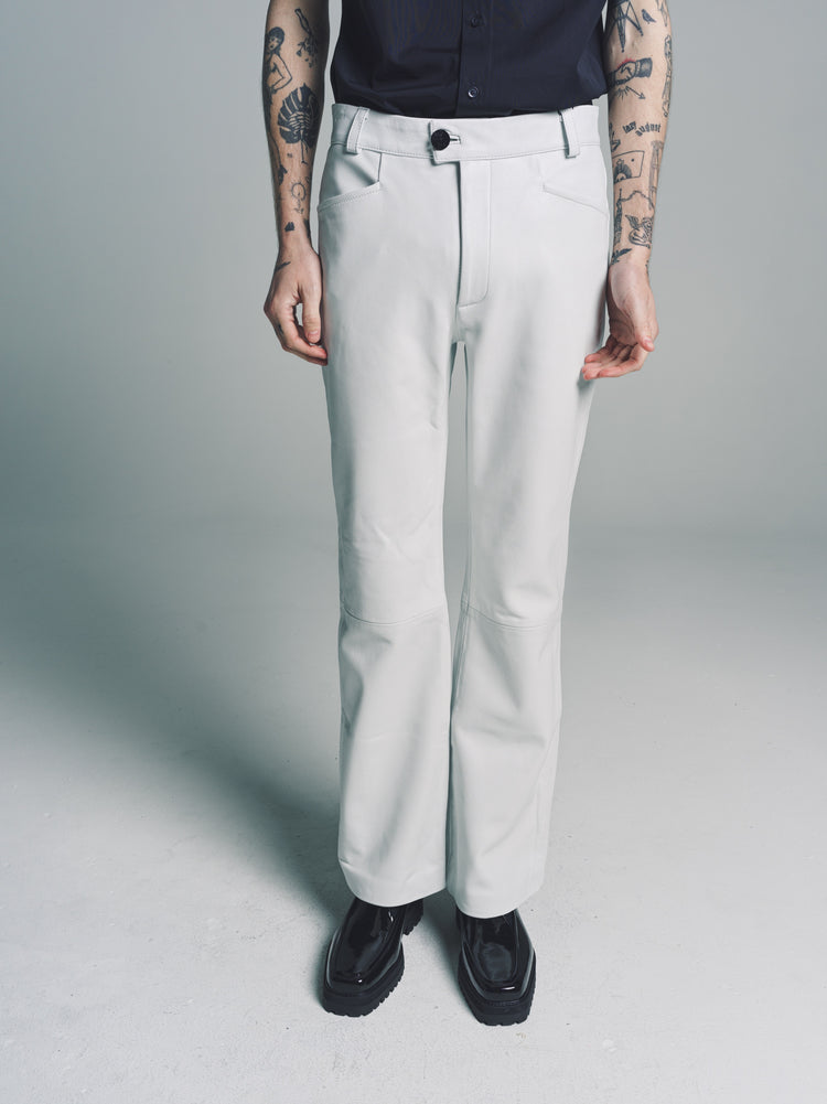 DPTO — White Leather Flare Trousers