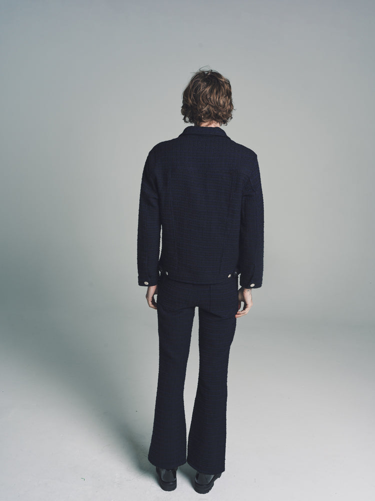 DPTO — Navy Boucle Wool Spread Collar Jacket