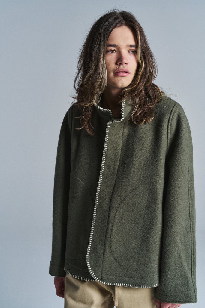 Grey Green Wool Blanket Jacket | 3MAN | DEPARTAMENTO