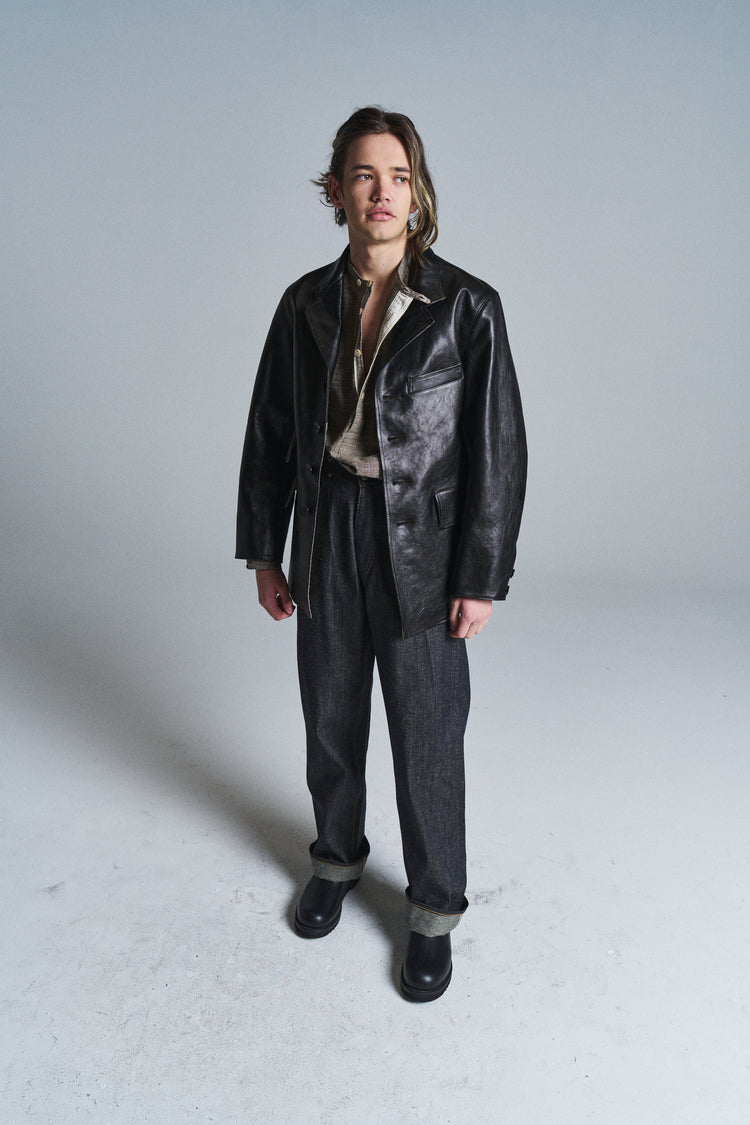 DPTO — Black Leather LOT. 803 Sack Coat