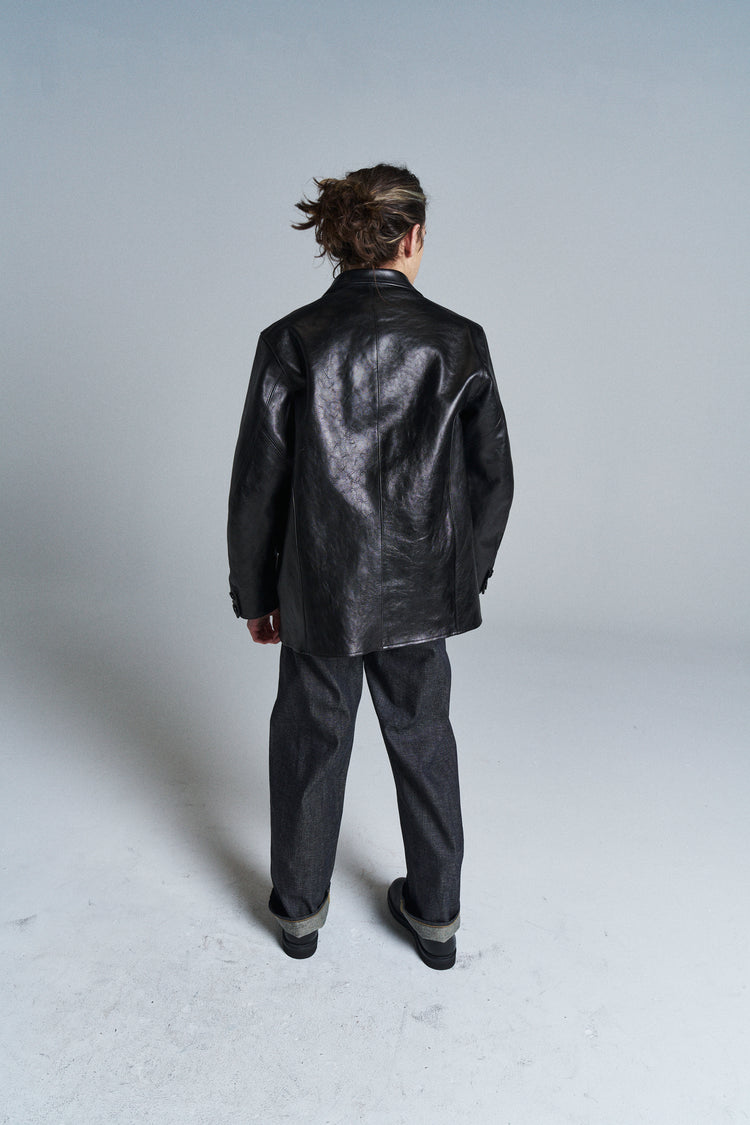 DPTO — Black Leather LOT. 803 Sack Coat