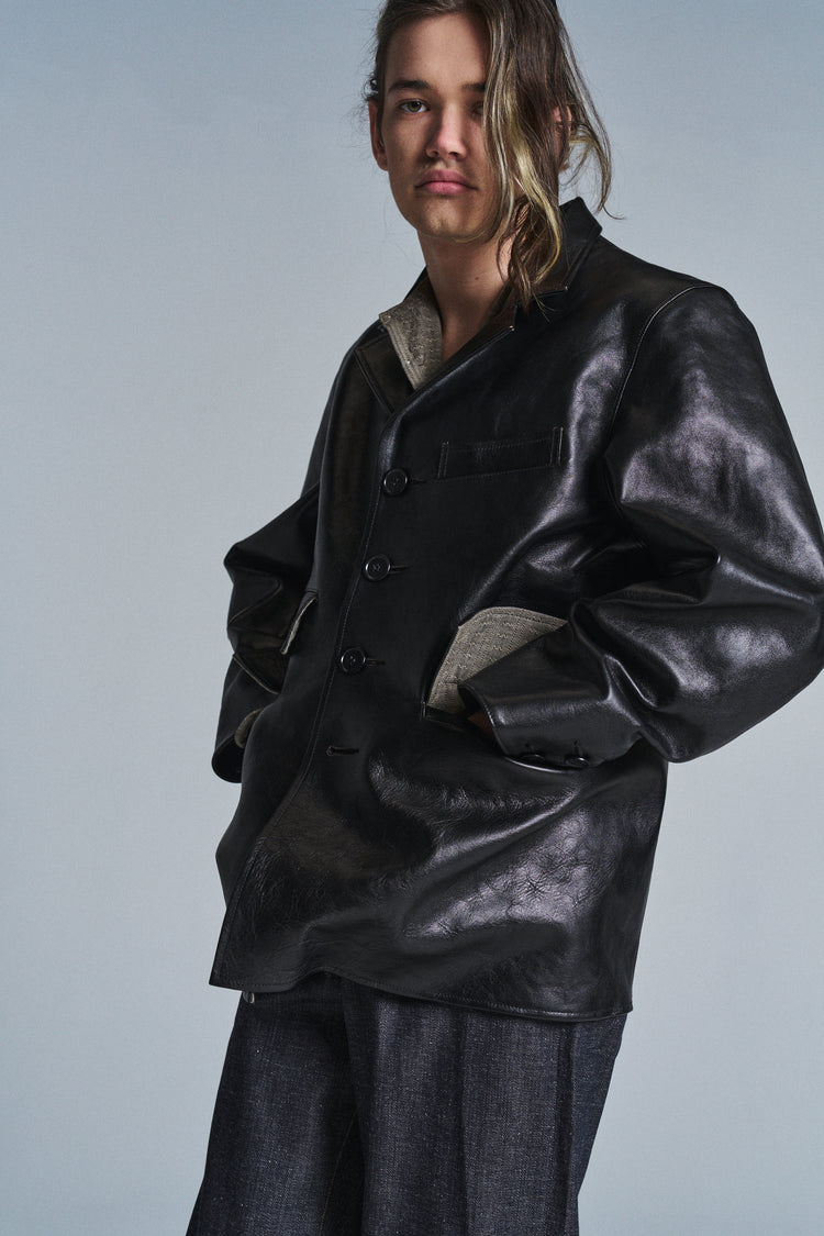 DPTO — Black Leather LOT. 803 Sack Coat