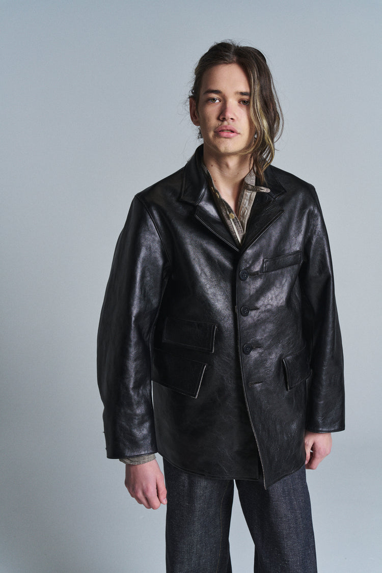 DPTO — Black Leather LOT. 803 Sack Coat