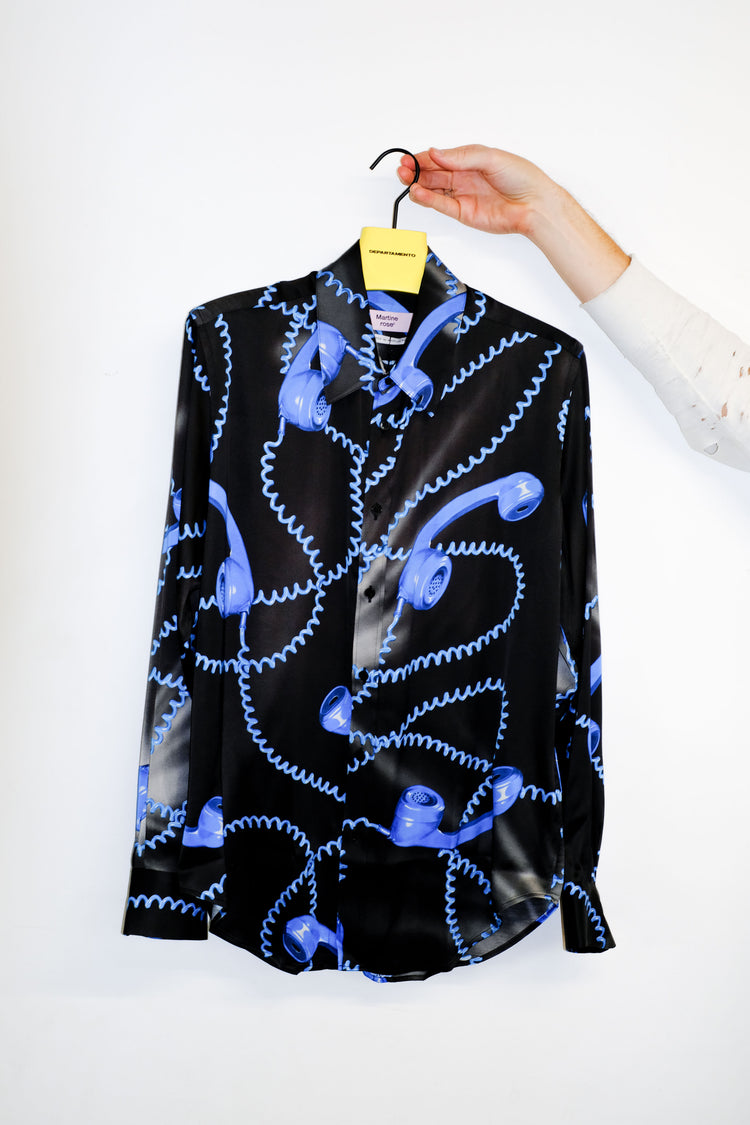 DPTO — Black Phone Print Classic Long Sleeve Shirt