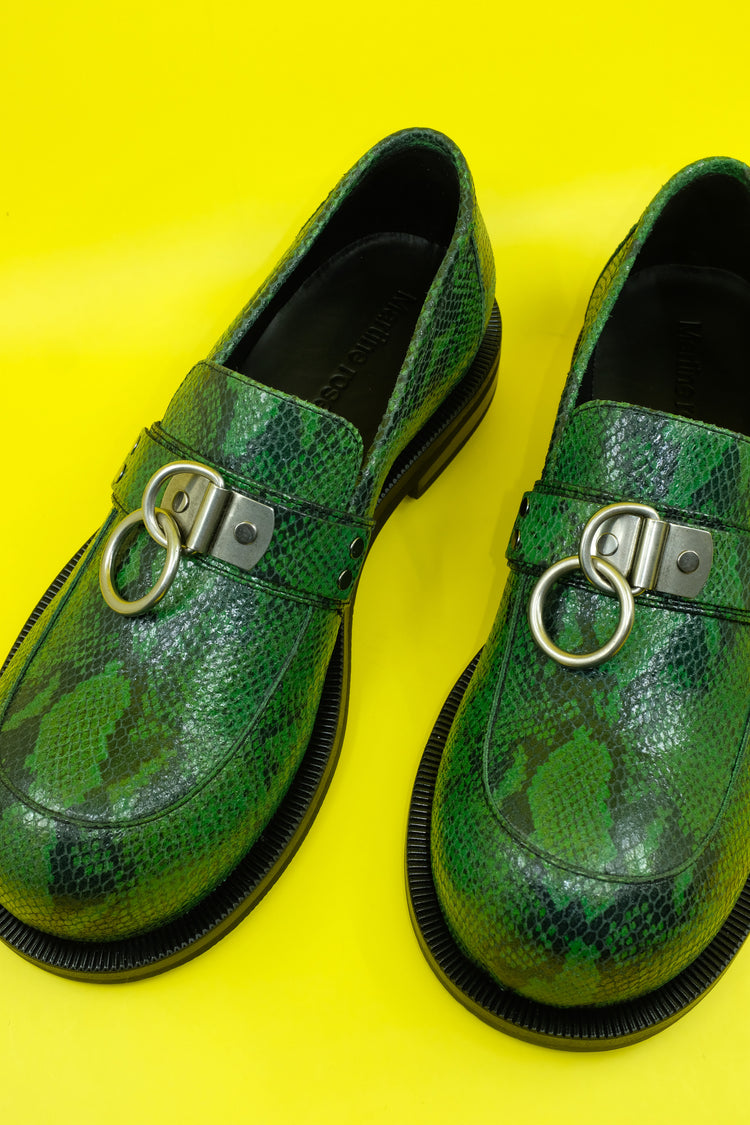 DPTO — Green Faux Snake Leather Bulb Toe Ring Loafer