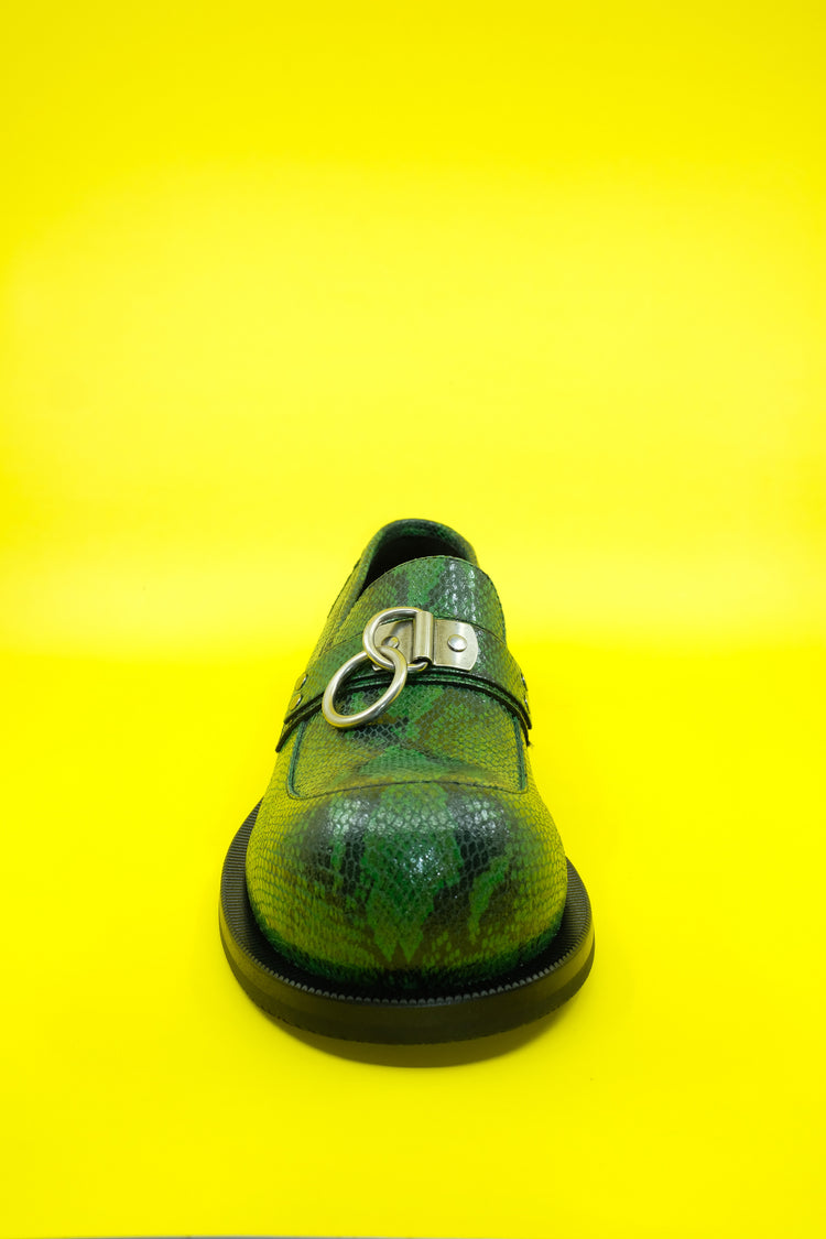 DPTO — Green Faux Snake Leather Bulb Toe Ring Loafer