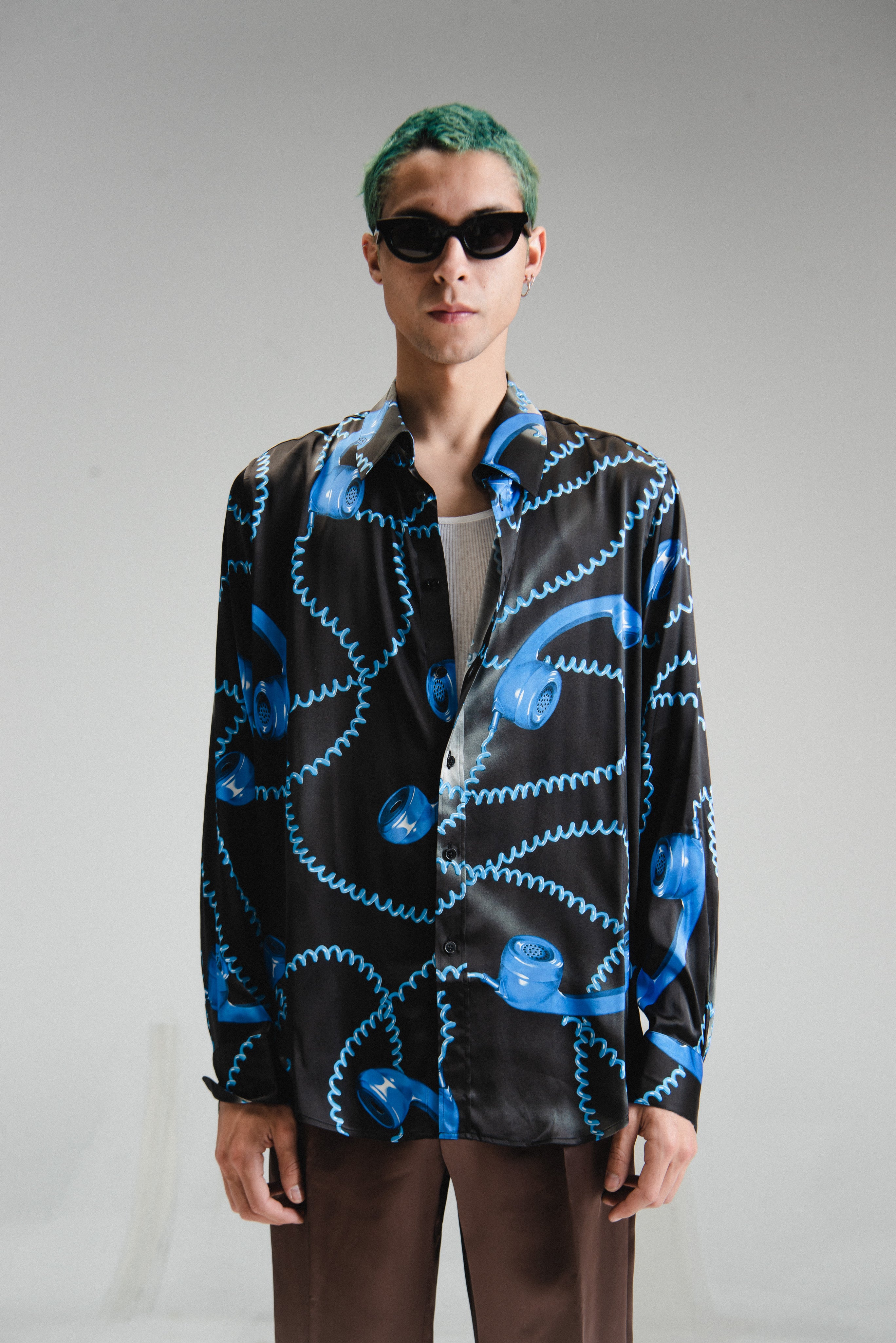 DPTO — Black Phone Print Classic Long Sleeve Shirt