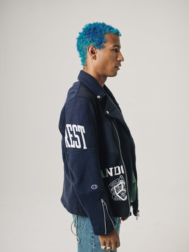 DPTO — Navy Blue College Sweatshirt Oversized Riders Jacket