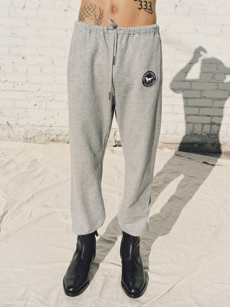 Light Gray Loopwheel Fleece Cotton Horse Emblem Sweat Pants | The