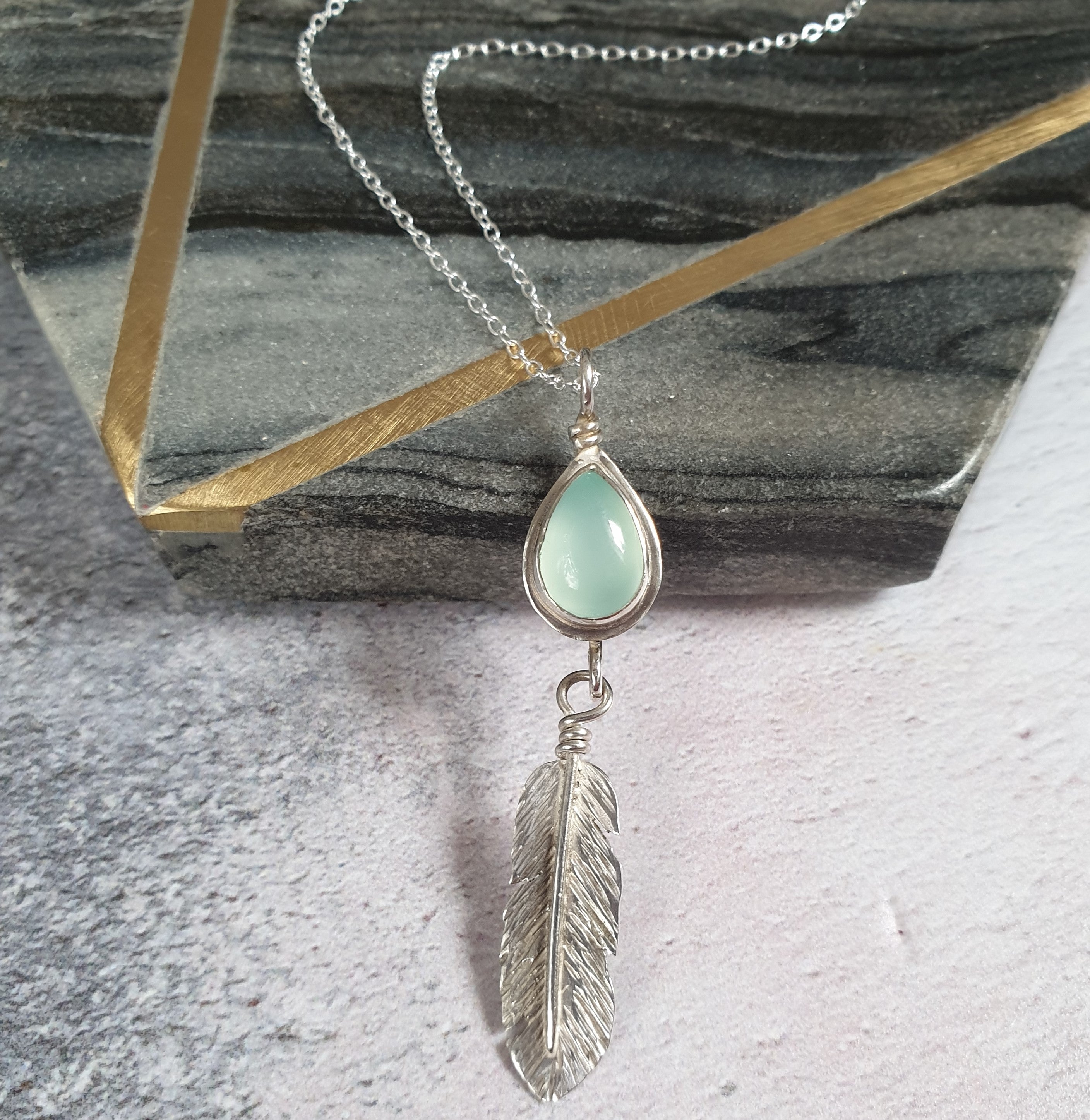 Blue Chalcedony Feather Necklace