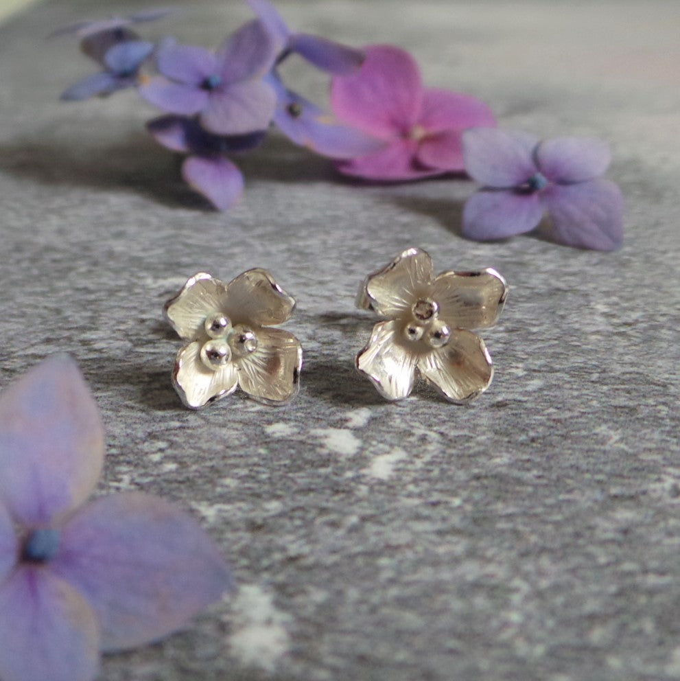 Hydrangea Silver Stud Earrings