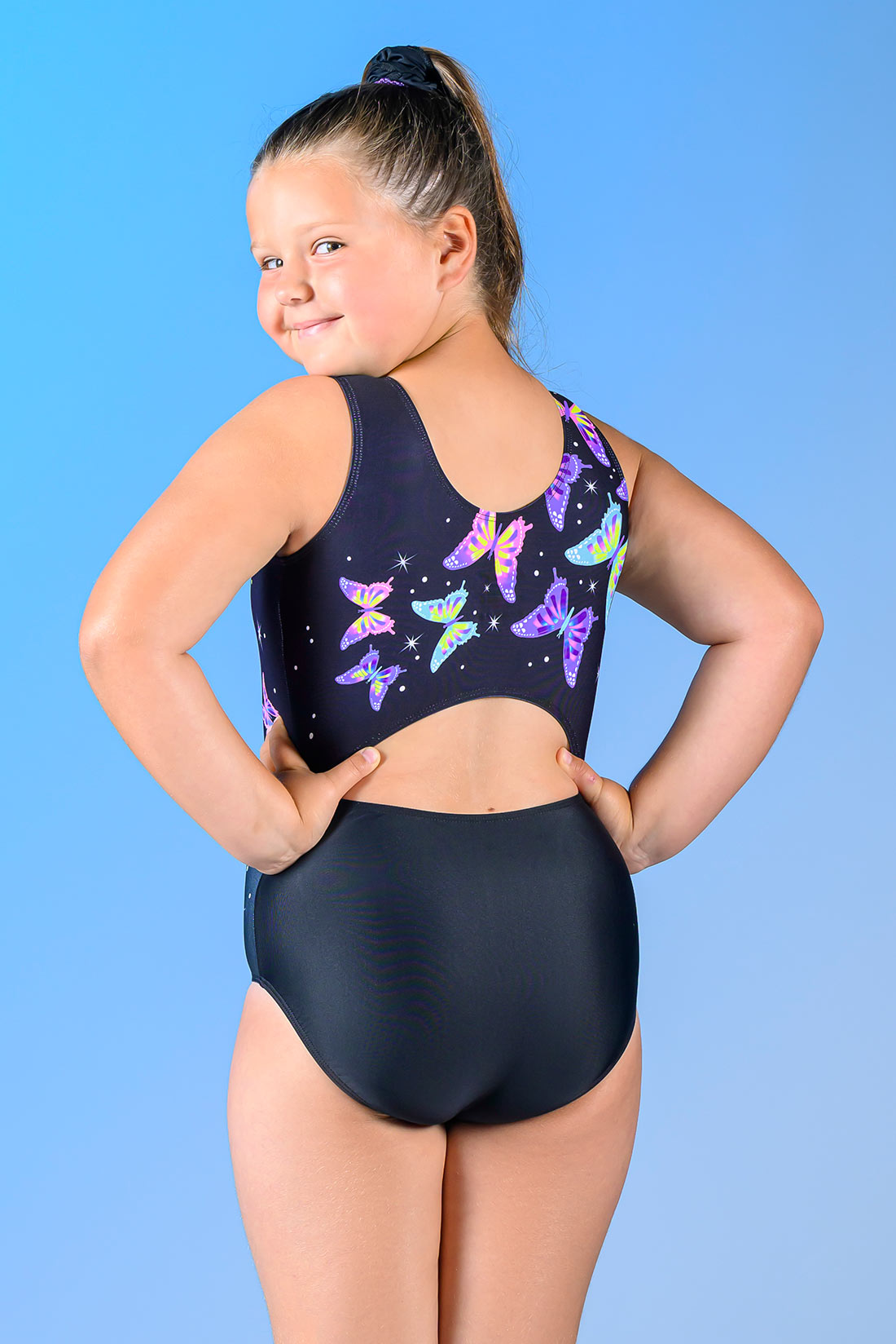 Zone Girls' Gymnastics Leotard, Butterfly Print - Dance World