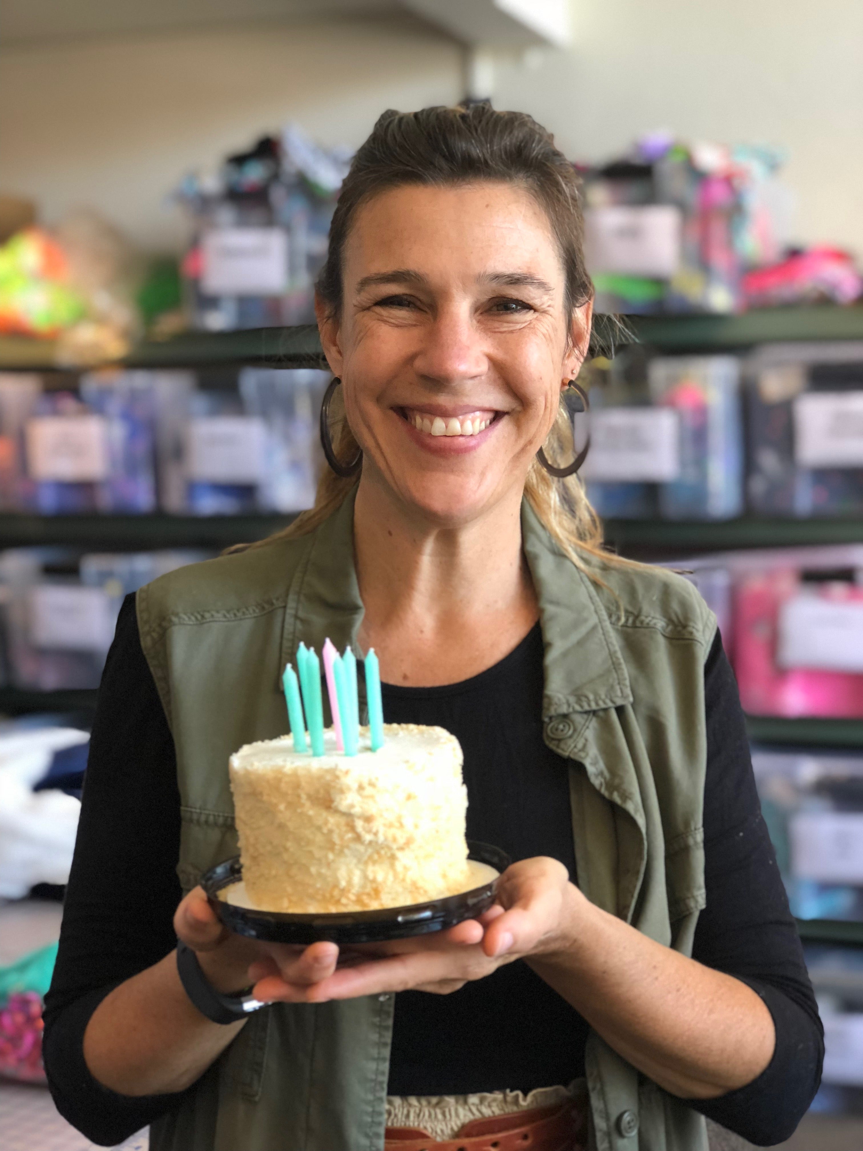 Darcie Celebrating her Birthday with a Mini Cake from Jen