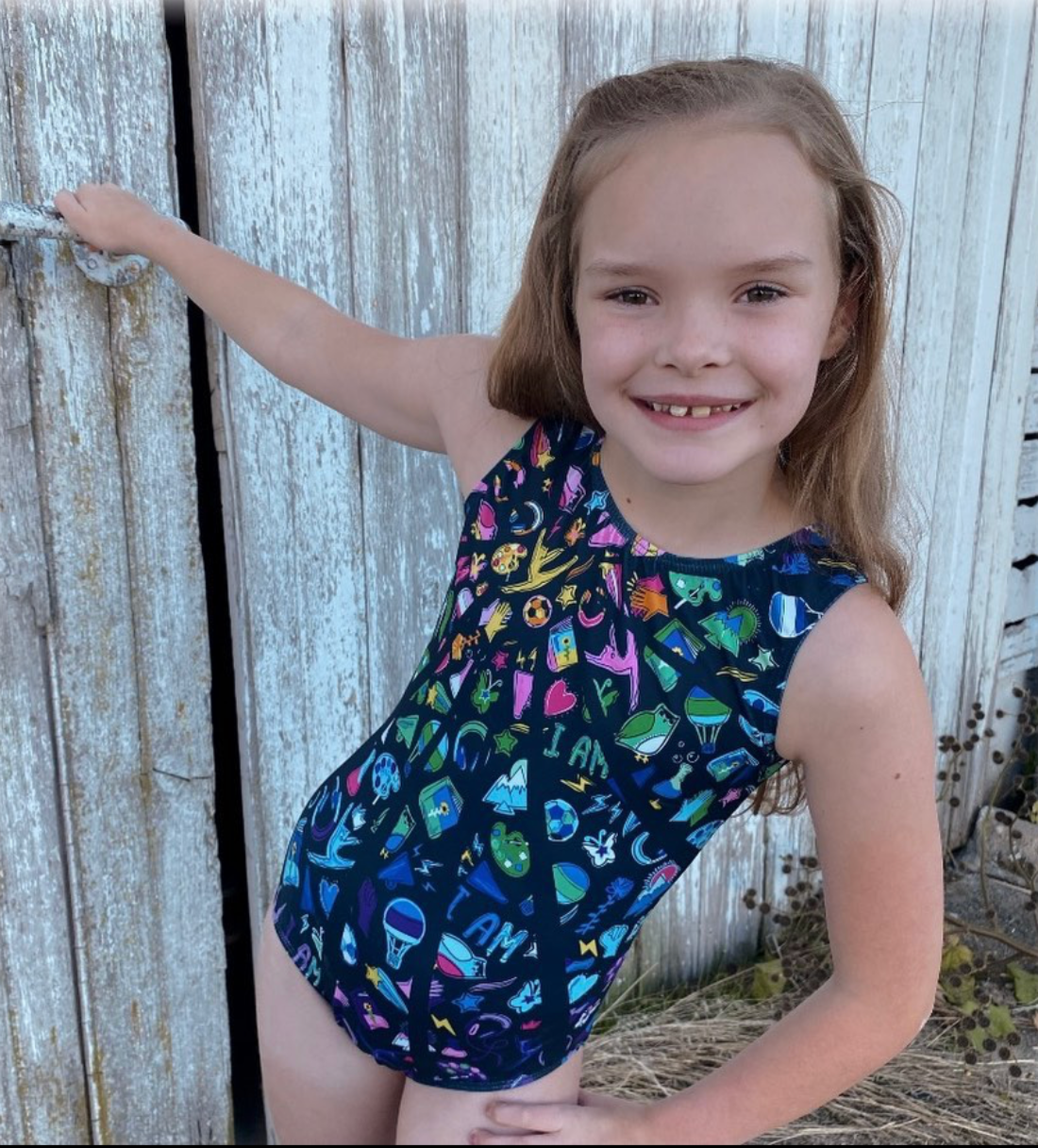 Kynzie, a Destira Star, modeling One of a Kind gymnastics leotard, Destira, 2023