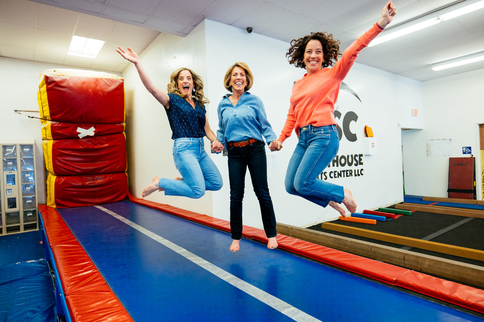 Jen Atkinson, Donna Levy, and Jodi Levy having fun at the gym, Destira, 2024