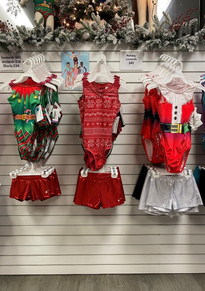 Red holiday gymnastics outfits for girls' gymnastics by Destira, 2023