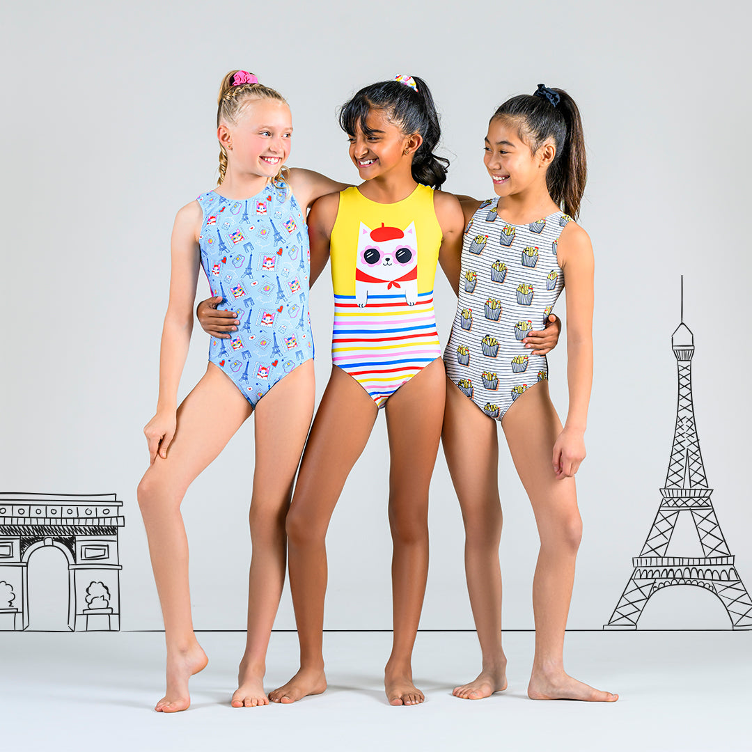 Parisian themed leotards for toddlers and kids by Destira, 2024