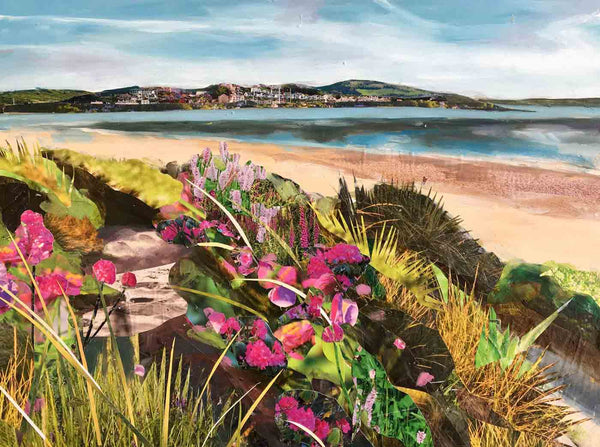 oil paint and collage of Instow beach, North Devon