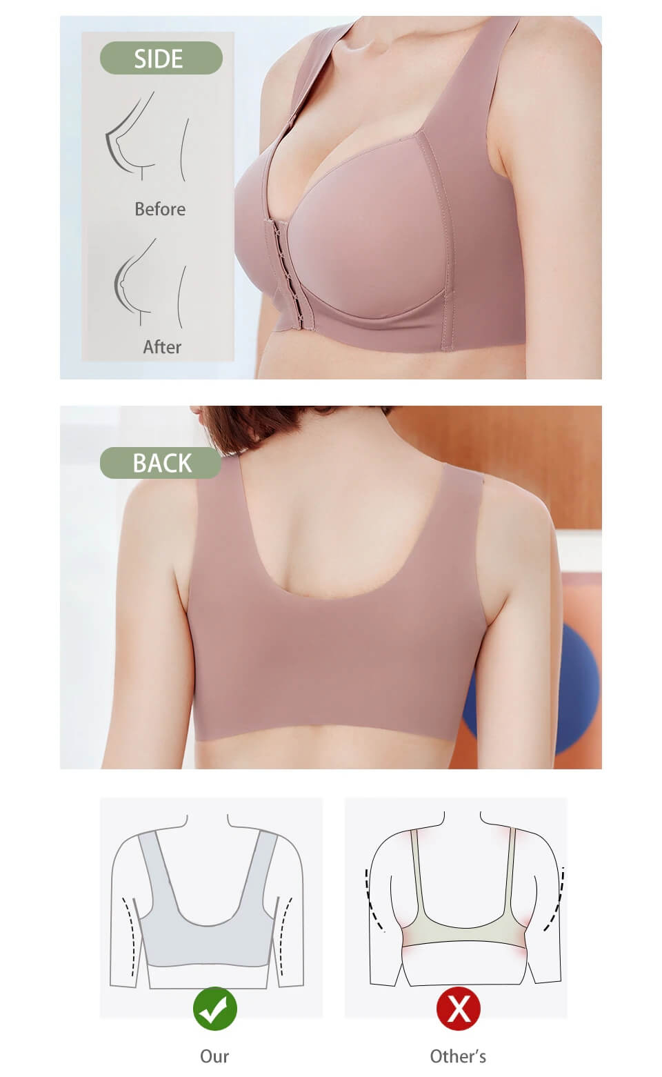 effect of FallSweet comfort front closure t shirt bra