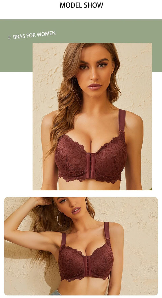 Model Show of FallSweet "Sexy Lace" Comfortable Front Closure Wireless Bra