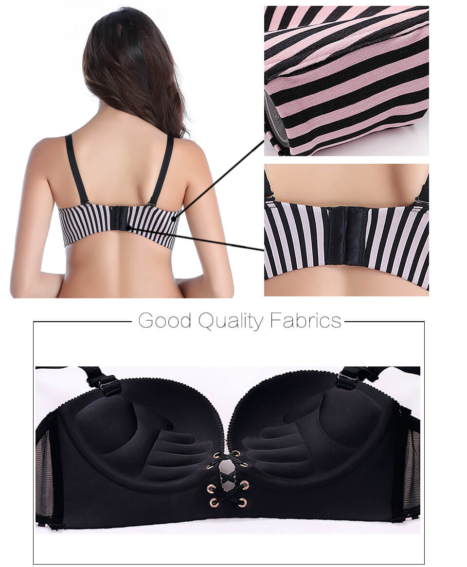 New Ladies Everyday Striped Plunge Padded Push Up Lingerie Bras