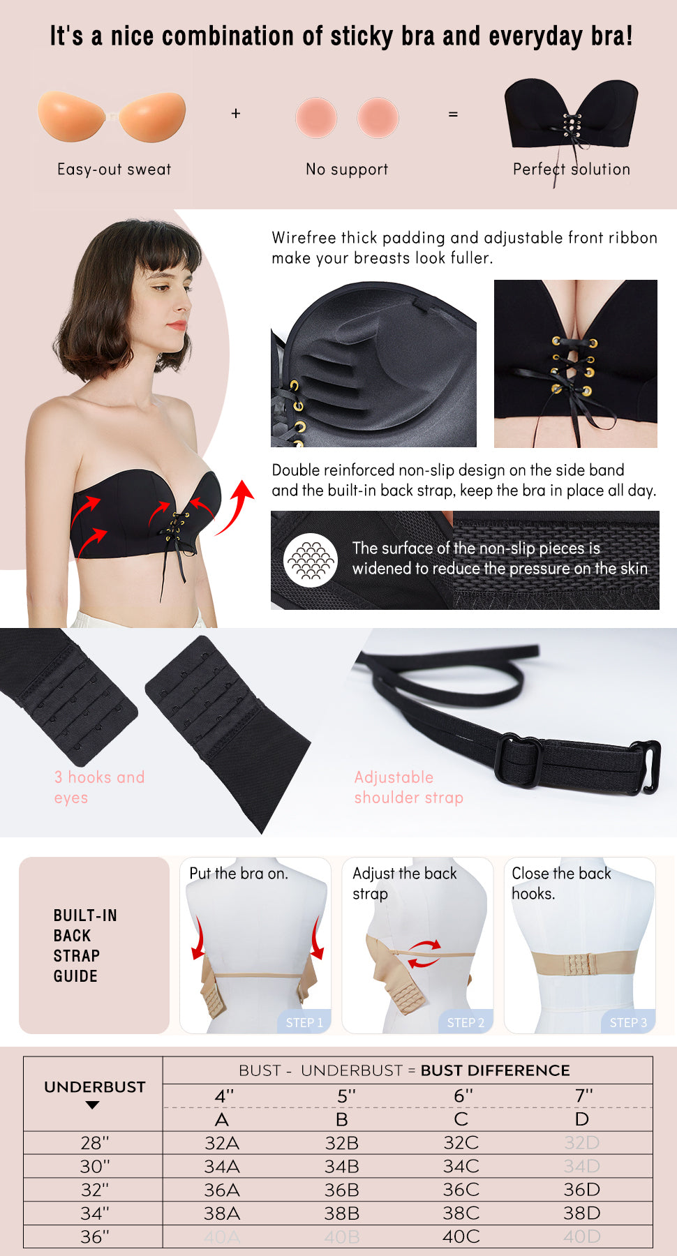 Add Two Cup Strapless Convertible Bra Details -  FallSweet