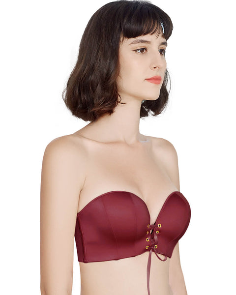 side of FallSweet "Add Two Cups" Burgundy Strapless Convertible Bra