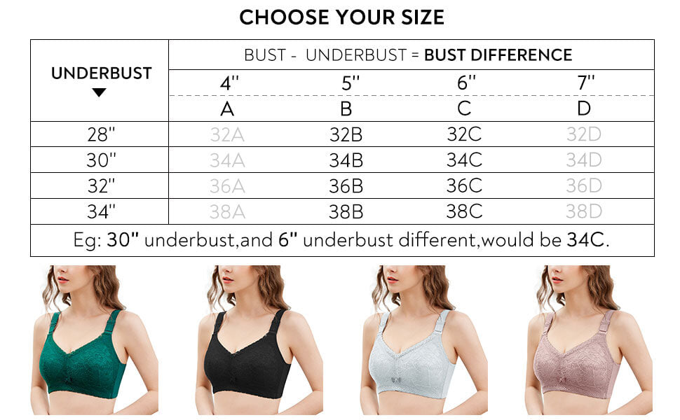 FallSweet full coverage lace t shirt bra size chart