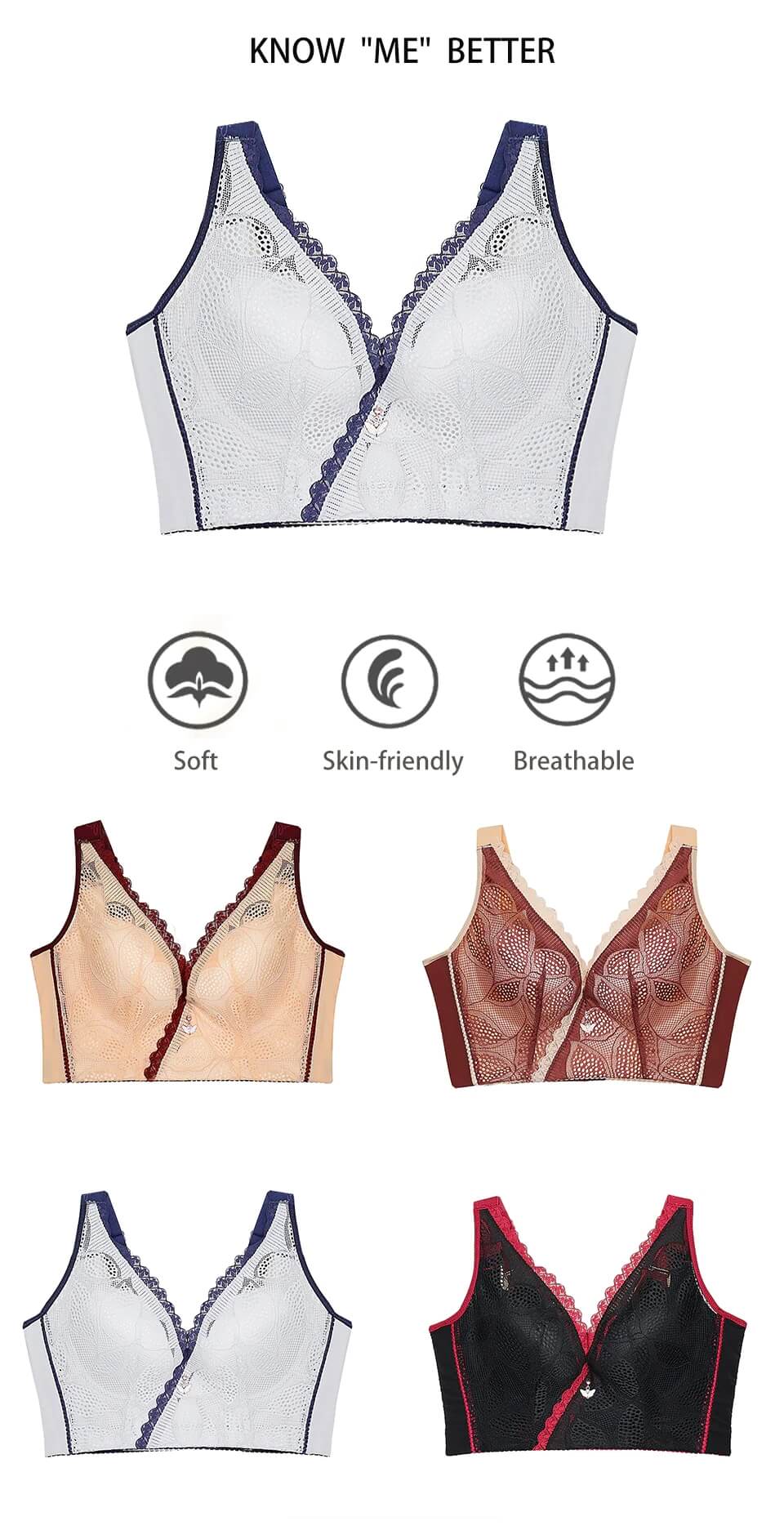 FallSweet "Hide Back Fat" Romantic Wireless Lace Bralette in various colors