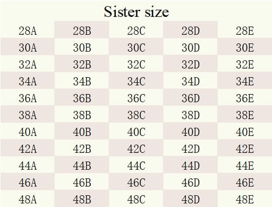 sister size chart