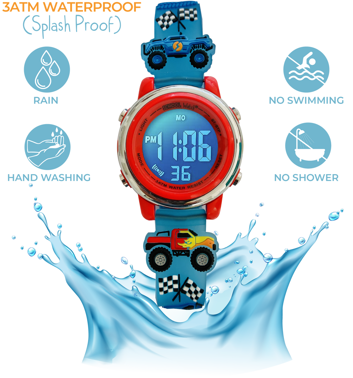 Monster Trucks Digital School Watch Children Time Teacher Watch