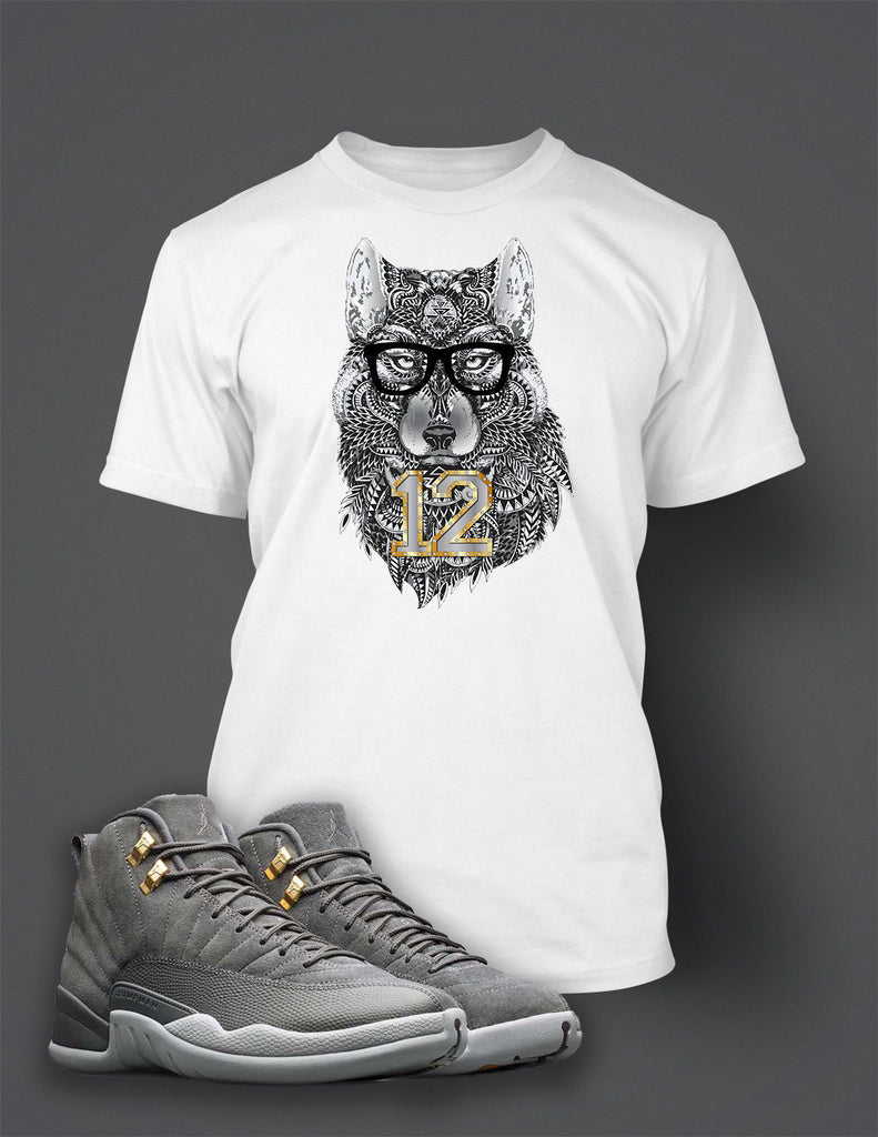 grey and white jordan 12 shirt