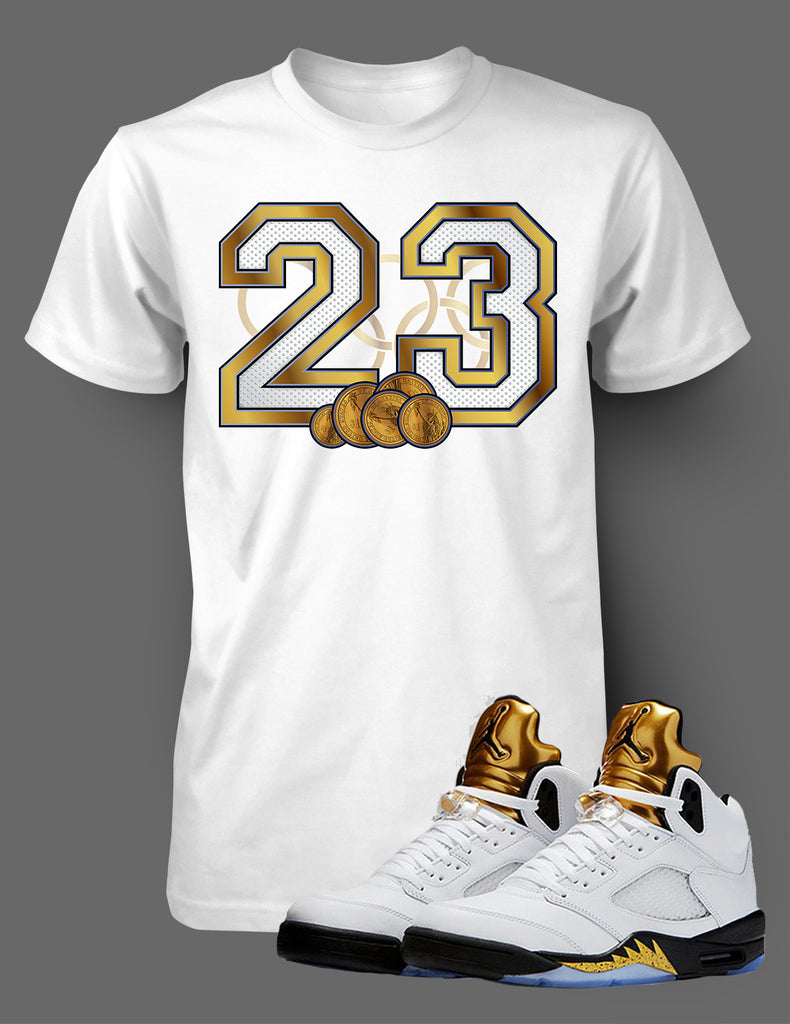 Graphic T Shirt To Match Retro Air Jordan 5 Olympics Shoe Vegas