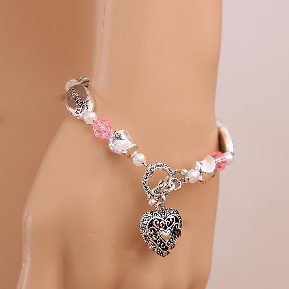 Granddaughter Heart Charm Bead Bracelet - avasplayroom