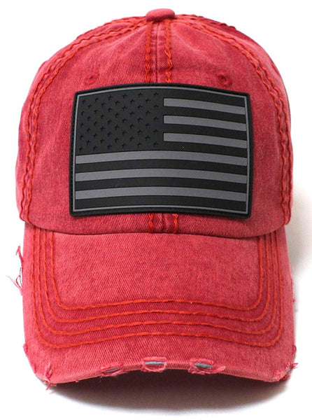 CAPS 'N VINTAGE Washed Red/Black American Flag Adjustable Baseball Hat ...