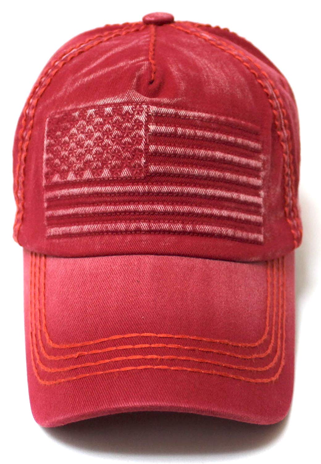 Classic Low Profile USA Flag Embroidery Ball Cap, Washed Vintage Red ...