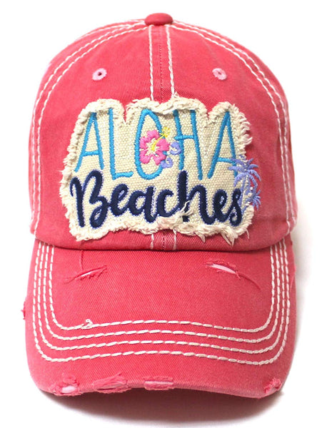 Aloha Beaches Patch Embroidery Distressed Baseball Hat, Coral Rose ...