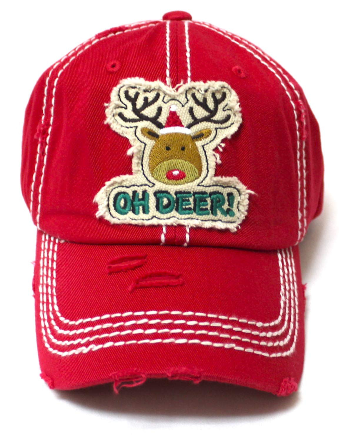 Women's Christmas Baseball Cap Oh Deer! Winter Reindeer w/Santa Claus ...