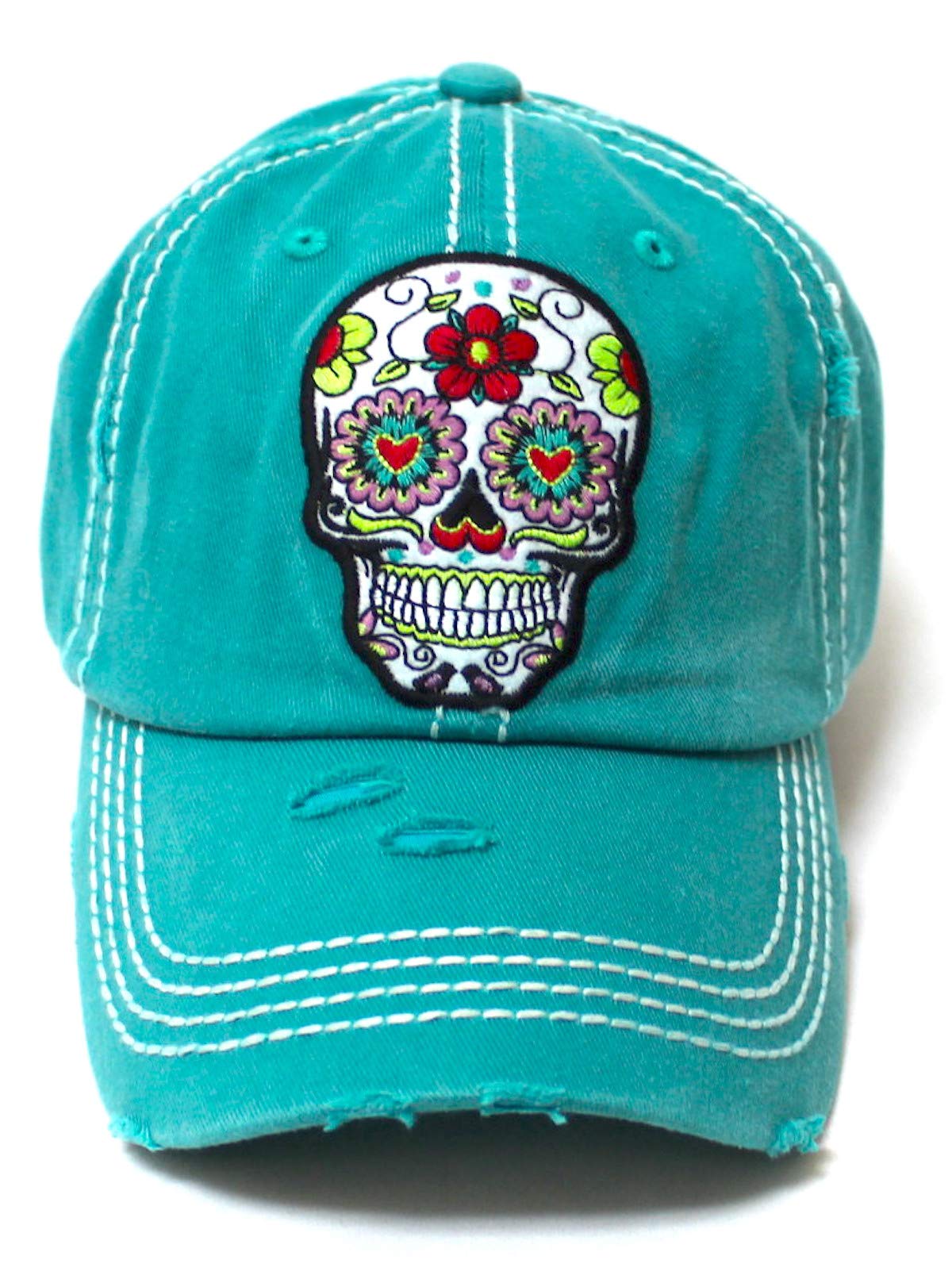 Women's Vintage Hat Sugar Skull Monogram Patch Embroidery Baseball Cap ...