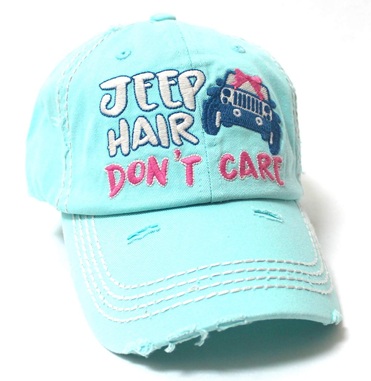 Ladies Bow-Tie Jeep Hair Don't Care Monogram Cheer Baseball Hat, Ice M